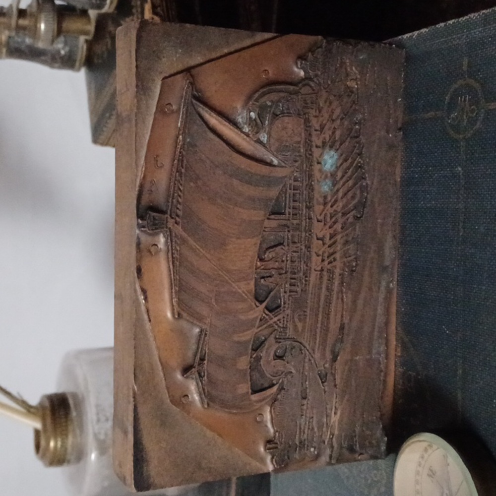 Vintage Copper Block Stamp Sailing Ship Stamp Sailor Beach Nautical Office Decor